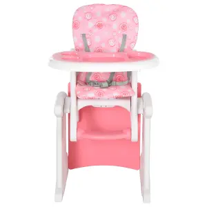 HOMCOM 3-in-1 Convertible Baby High Chair Booster Seat w/ Removable Tray Pink