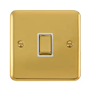 Curved Polished Brass 1 Gang 20A Ingot DP Switch - White Trim - SE Home