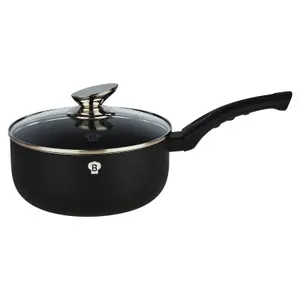 BLAUMANN 9Pc Set Matt Black Colour Cookware Frying Grill Pots Saucepan Casserole Soft Touch Handle