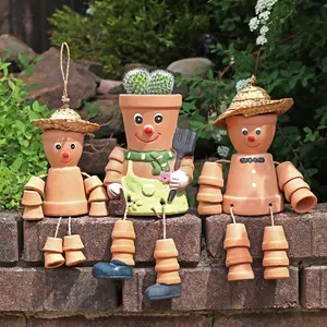 Hanging Terracotta Pot Man with Small Plant Pot. Novelty Gift Idea. Height 21 cm