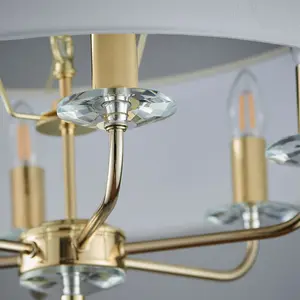 6 Bulb Ceiling Pendant Lamp & 2x Matching Twin Wall Light Modern Brass Plate