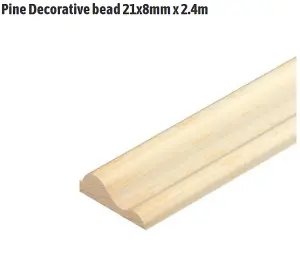 10x Pine Decorative Panel bead 21x8mm x 2.4m (FREE DELIVERY)