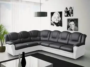 TEXAS CORNER SOFA BLACK AND WHITE FAUX LEATHER SUITE