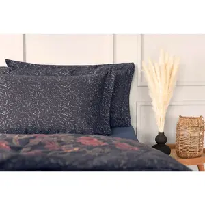 Belledorm Wild Garden Oxford Pillowcase (Pack of 2) Navy/Pink (76cm x 51cm)