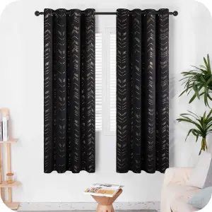 Deconovo Foil Printed Blackout Curtains 46 x 54 Inch Black 2 Panels Thermal Insulated Window Eyelet Curtains Bedroom Curtains