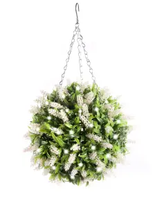 Best Artificial Pre-Lit Outdoor 28cm White Lavender hanging Plastic Flower Topiary Ball