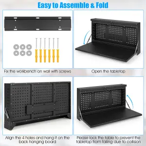 Costway 2-in-1 Wall Control Pegboard Tool Organizer Wall-mounted Folding Workbench