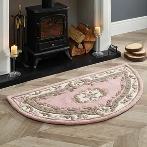 Pink Traditional Wool Rug, 25mm Thickness Floral Handmade Rug, Pink Rug for Living Room, & Dining Room-60cm X 120cm