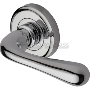 Diamond Heritage Door Handle Lever Latch on Round Rose Charlbury Design (Set of 2) Polished Chrome