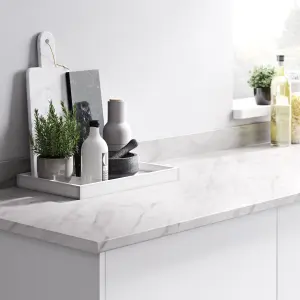 GoodHome 22mm Algiata Matt White Marble effect Laminate & particle board Post-formed Kitchen Breakfast bar, (L)2000mm