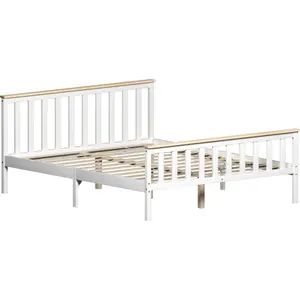 Vida Designs Milan White & Pine 5ft King Size Wooden Bed Frame - High Foot End