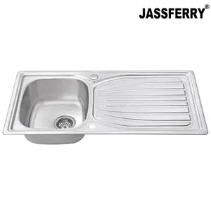 JASSFERRY Stainless Steel Kitchen Sink Single Bowl Reversible Drainer, Top Overflow Hole Design, 980 x 510 mm