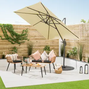 Aluminium Cantilever Parasol Garden Patio Hanging Tilt Umbrella 2.5m Cream Christow