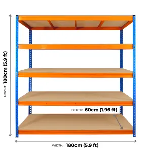 6 Bays of 5 Tier ULTRA HEAVY DUTY Storage Racking 1800h x 1800w x 600d mm 350kg