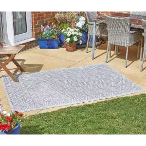 Alfresco Mat - Water Resistant Indoor Outdoor Geometric Pattern Rug for Patio, Decking, Balcony, Kitchen - 180 x 120cm, Grey