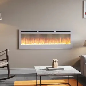 White LED Electric Fire Wall Mounted or Inset Fireplace 12  Flame Colors Adjustable 60 Inch