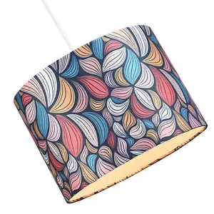 Multi Colour Kaleidoscope Leaf Themed Lamp Shade with Inner White Cotton Lining