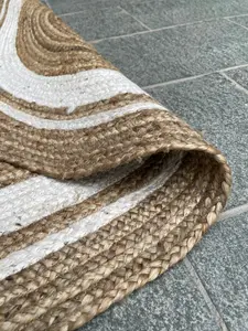 KHIDAKEE Oval Border Natural Rug Hand Woven Jute / 90 cm x 150 cm