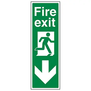 Fire Exit Arrow Down Sign - Portrait - Rigid Plastic - 100x300mm (x3)