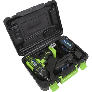 Cordless Impact Wrench - 1/2" Sq Drive - 18V 3Ah Lithium-ion Battery - High Vis