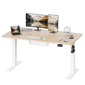 Hieronymus Electric Height Adjustable T-Shape Standing Desk Beige / White / 122 x 140 x 60 cm