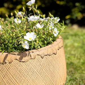 Primrose Round Textured Fibrecotta Planter In Mustard Yellow 33cm