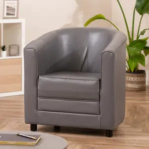 Aspen 72cm Wide Grey PU Foam Filled Tub Chair Black with Plastic Bun Feet