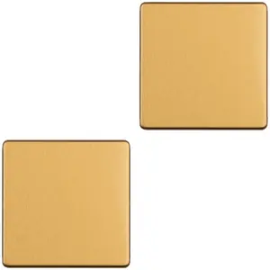 2 PACK Single SCREWLESS SATIN BRASS Blanking Plate Round Edged Wall Hole Cover