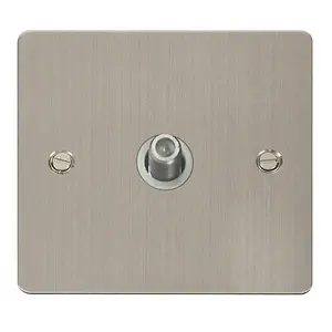 Flat Plate Stainless Steel Satellite Socket 1 Gang - White Trim - SE Home