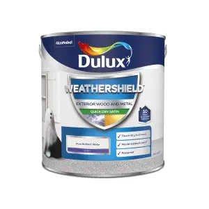 Dulux Weathershield Pure brilliant white Satinwood Exterior Metal & wood paint, 2.5L