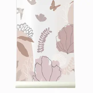 Roomblush Florine Floral Sketch Eco 4 Lane Repeatable Wallpaper Mural 200 x 285cm, Pink