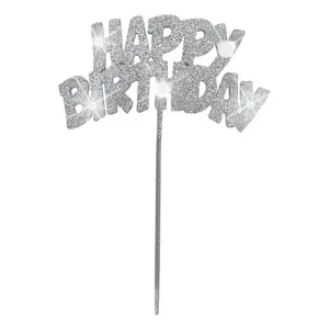 Unique Party Flashing Happy Birthday Cake Topper Silver (One Size)