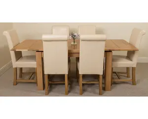 Richmond 140cm - 220cm Oak Extending Dining Table and 6 Chairs Dining Set with Washington Ivory Leather Chairs