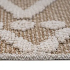 Natural Beige Diamond Trellis Textured 3D Pile Living Area Rug 200x290cm