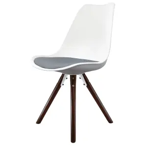 Soho White & Dark Grey Plastic Dining Chair with Pyramid Dark Wood Legs