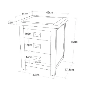 Lugo 3 Drawer Bedside Table Brass Drop Handle