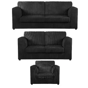 Luxor Jumbo Cord 3 + 2 + 1 Fabric 3 Piece Sofa Suite - Fullback Black