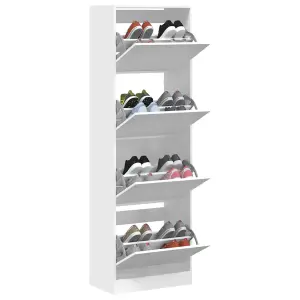 Shoe Cabinet with 4 Flip-Drawers White 60x34x187.5 cm