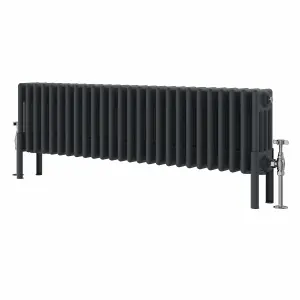 Right Radiators 300x1190 mm Horizontal Traditional 4 Column Cast Iron Style Radiator Anthracite