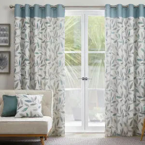 Beechwood Leaf Trail Pair of 100% Cotton Eyelet Curtains