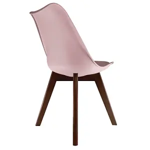 Soho Blush Pink Plastic Dining Chair with Squared Dark Wood Legs