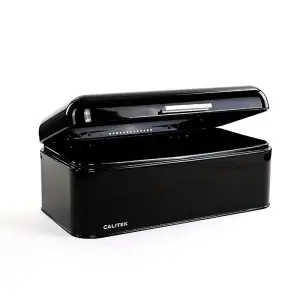 CALITEK Bread Bin Kitchen Counter Vintage Style Coated Carbon Steel Black