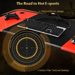 Costway 120cm Z-Shaped Computer Gaming Desk with Carbon Fiber Surface