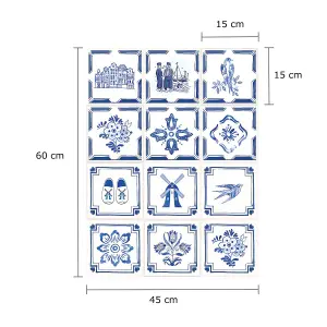 24 Pieces 15x15cm Dutch Blue Tile Stickers