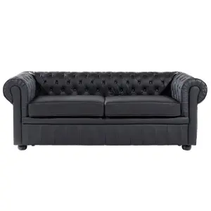 Leather Living Room Set Black CHESTERFIELD