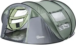 Outsunny 4-5 Person Pop Up Camping Tent - Green/Grey | Robert Dyas