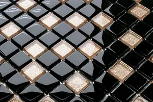 Glass mosaic on mesh for bathroom or kitchen 300mm x 300mm - Black pepper