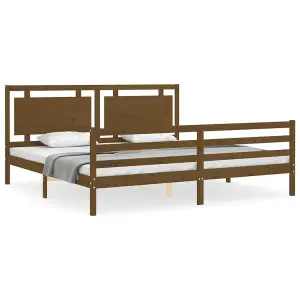 Berkfield Bed Frame with Headboard Honey Brown 200x200 cm Solid Wood