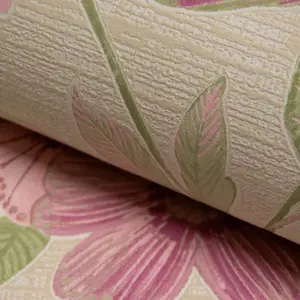 Grandeco Katsu Trail  Floral Blown Wallpaper, Pink