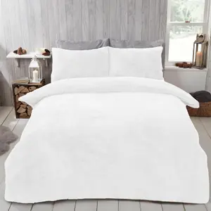 Brentfords Teddy Duvet Cover with Pillow Case Bedding Set, White - King